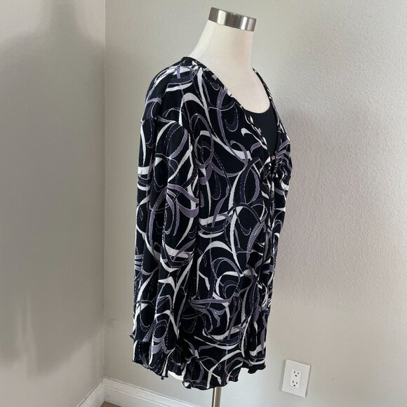 Maggie Barnes Womens Plus 3X Black Purple Abstract Pattern Blouse Top Blouse - Picture 2 of 12